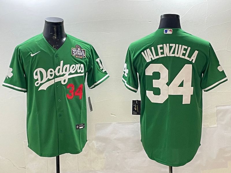 Men Los Angeles Dodgers 34 Valenzuela Green Fashion 2025 Nike MLB Jersey style 2